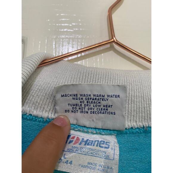 Vintage Morning Sun Blue Flower Bird Graphic bird Collared Sweatshirt Size Large - Picture 4 of 7